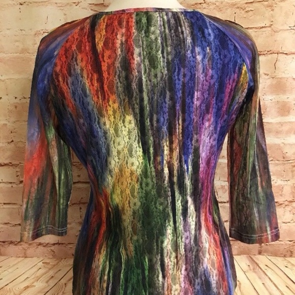 ❤️SALE~Simon Chang Rainbow Lace 3/4 Sleeve Top - Picture 2 of 6